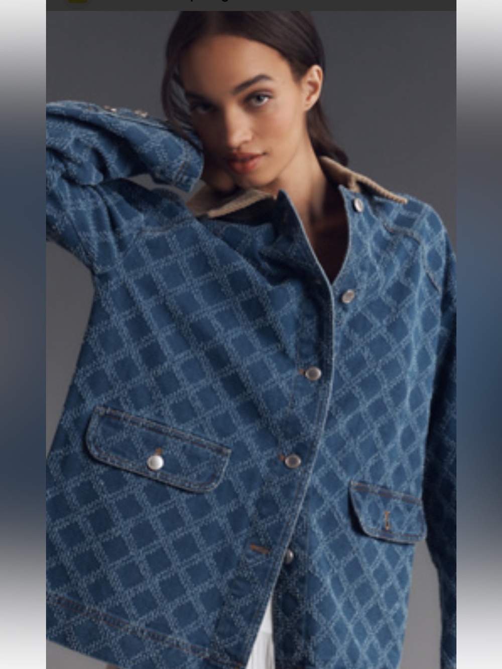 Avec Les Filles Anthropologie Diamond-Pattern Denim Barn Jacket size Large